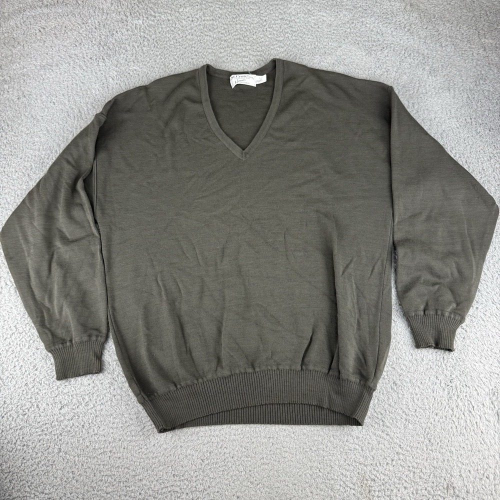 St Croix Knits Sweater Mens Large Gray Brown Long‎ Sleeve 100% Wool Made in USA